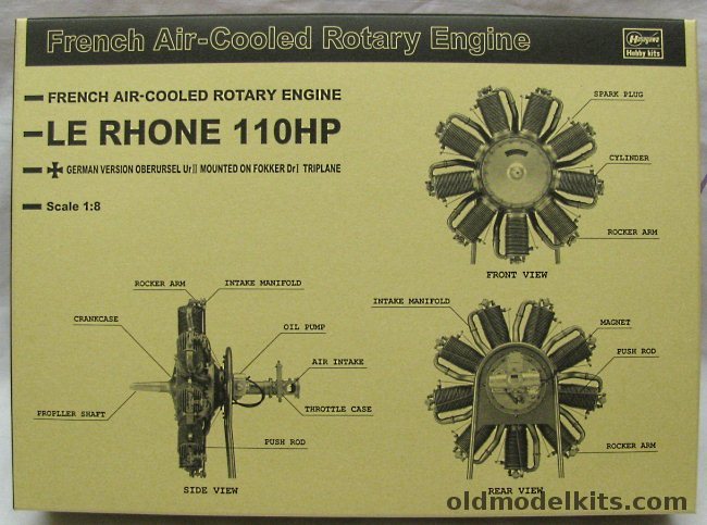 Hasegawa 1/8 Le Rhone 110HP Air Cooled Rotary Engine (German Version Oberursel UrII as Mounted on Fokker DR-1), SP294 plastic model kit